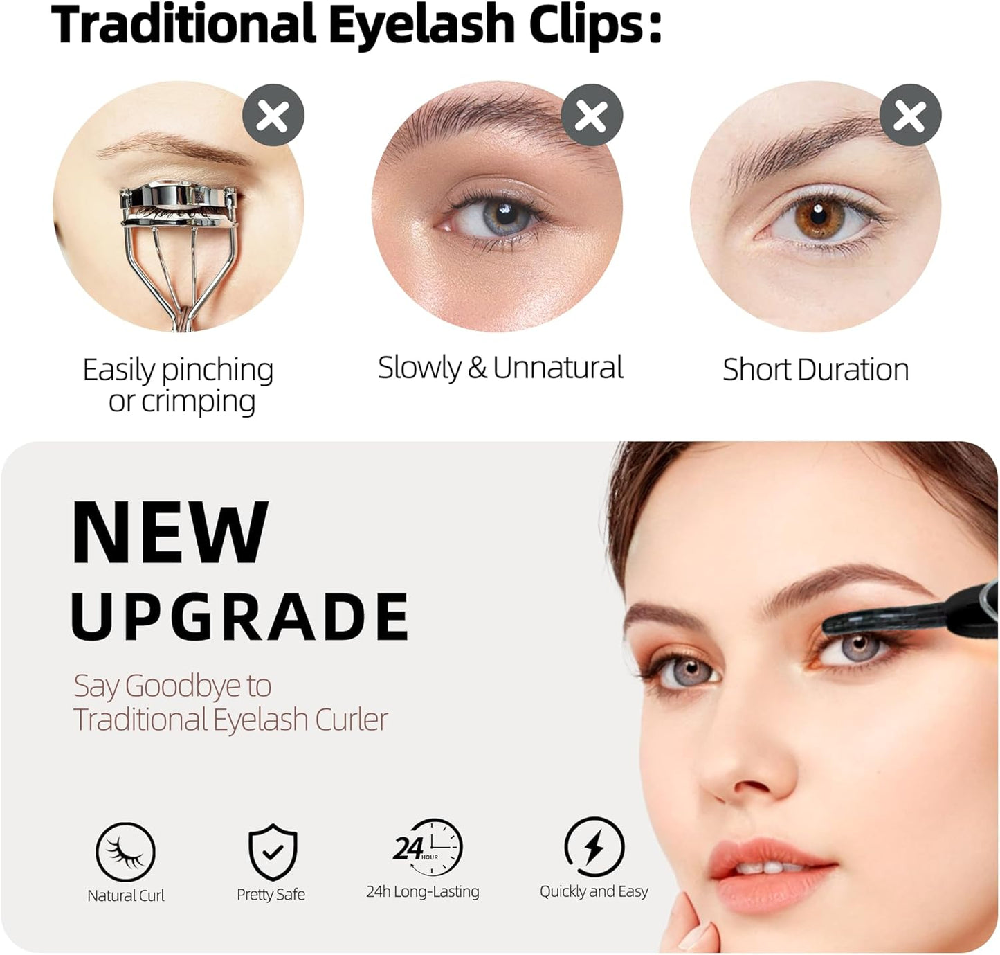 Heated Eyelash Curlers, Portable Heated Lash Curler,Heated Eyelash Curler Intelligent Power 0ff, Makeup Electric Eyelash Curler (Black/Silver, S600-148MM)