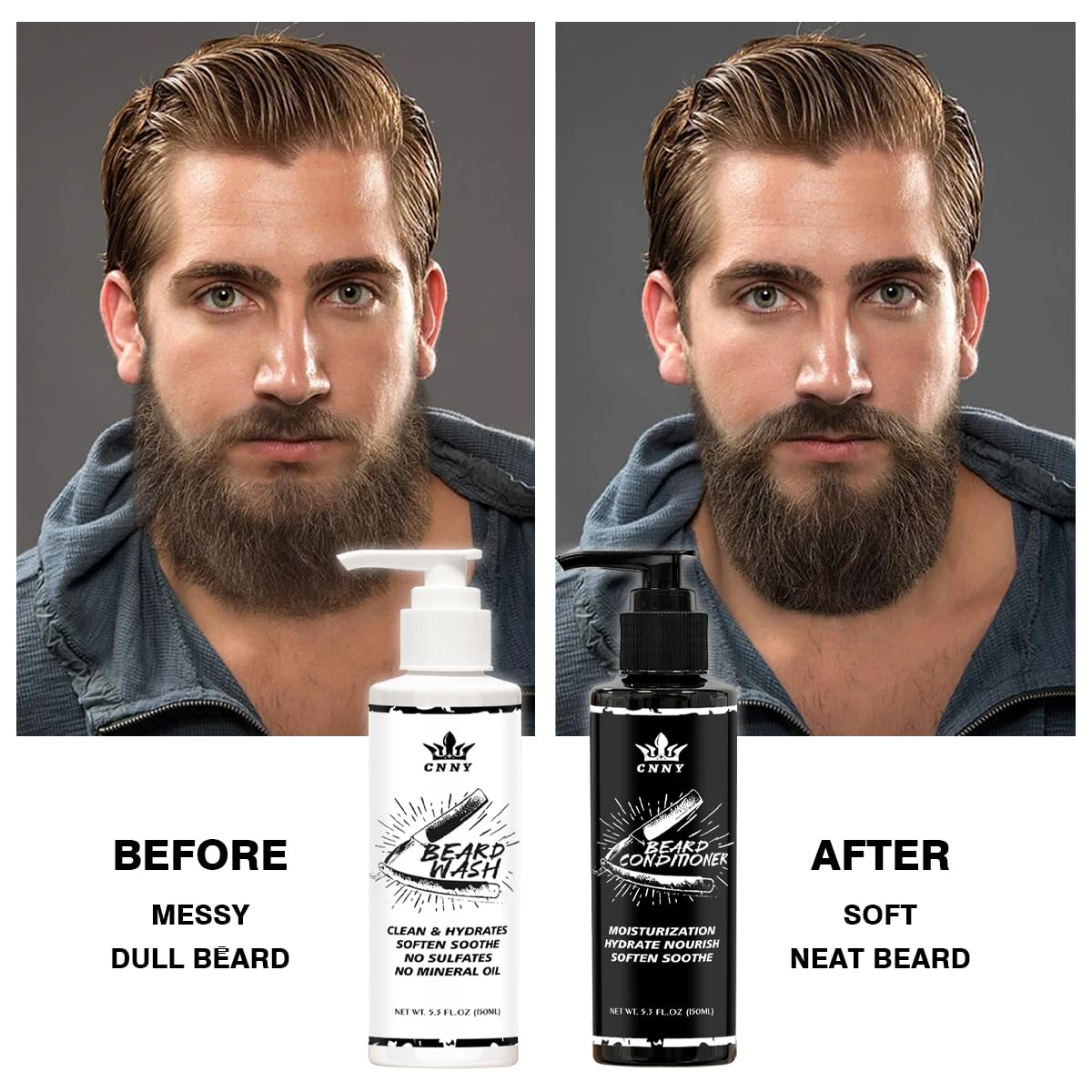 CNNY Beard Wash and Beard Conditioner for Men with Natural Ingredients, Softens and Strengthens, Shampoo for Men, Deep Clean for All Beard Types