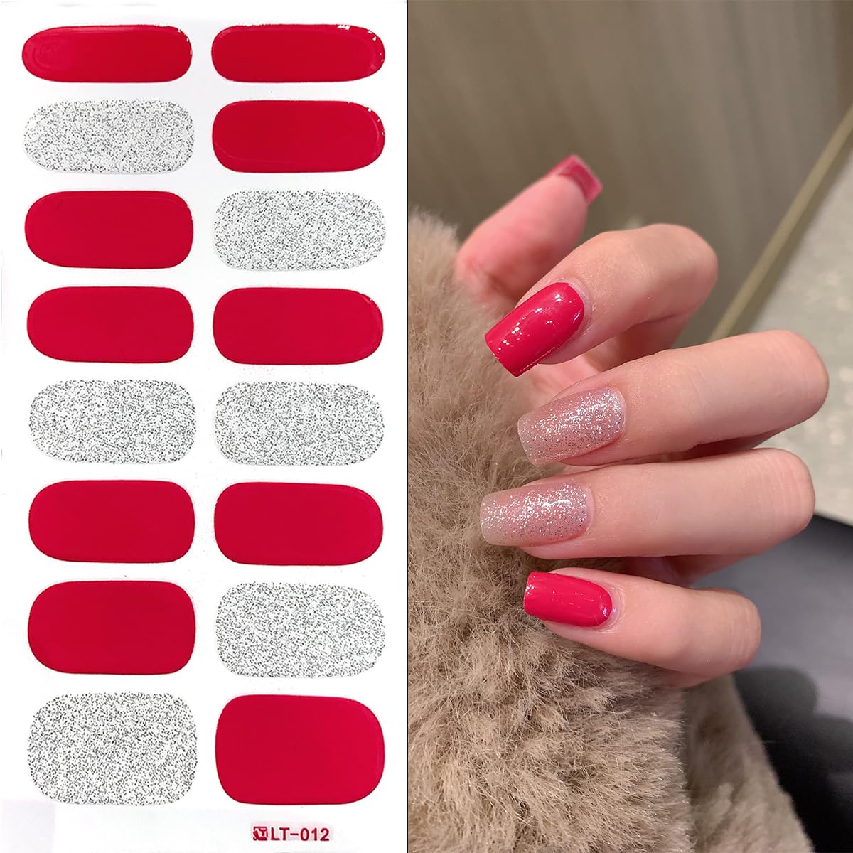 6Sheets Glitter Nail Polish Strips Self Adhesive Multicolored Gel Nail Wraps Solid Color Nail Strips For Women DIY Manicure Tips - Black Pink