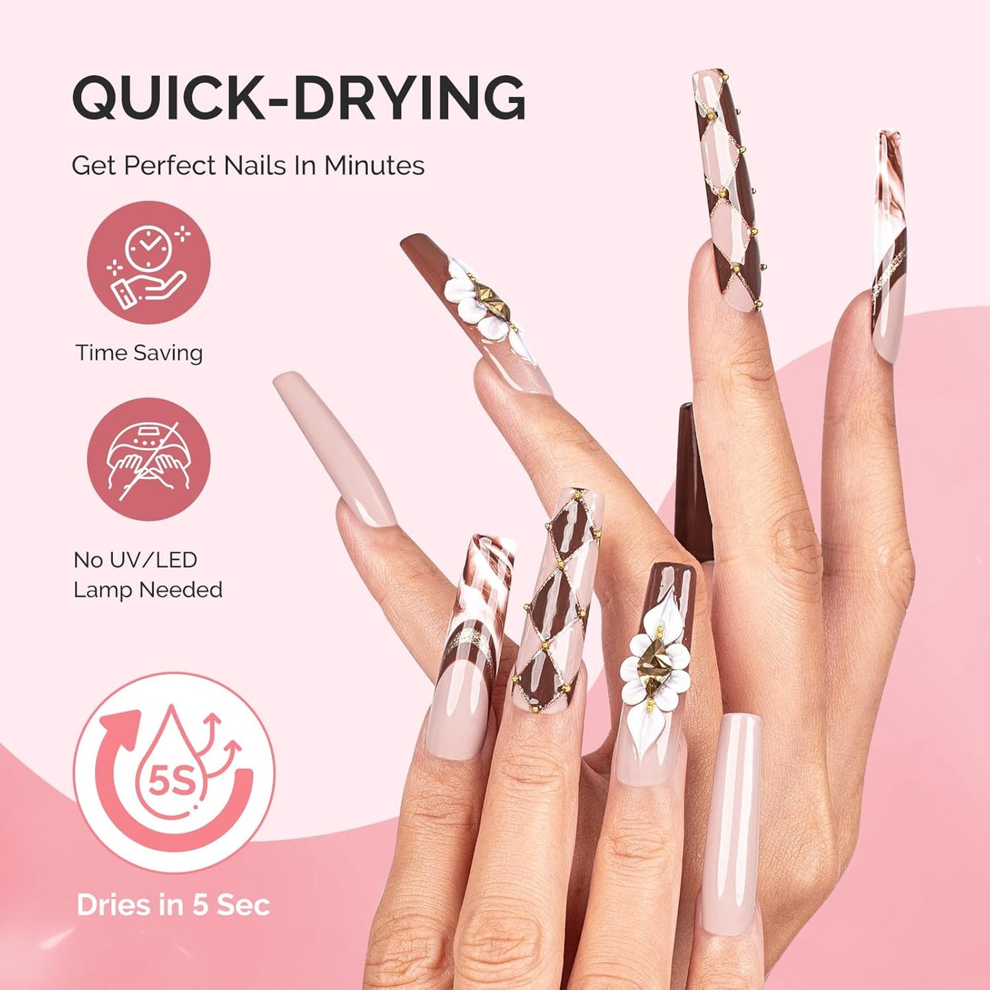 Melodysusie Brush-On Nail Glue for Acrylic Nails Press on Nails Quick-Drying Super Strong Long Lasting Adhesive for Nail Tips Fake Nails No UV Lamp Needed with Easy Application 10ml*3