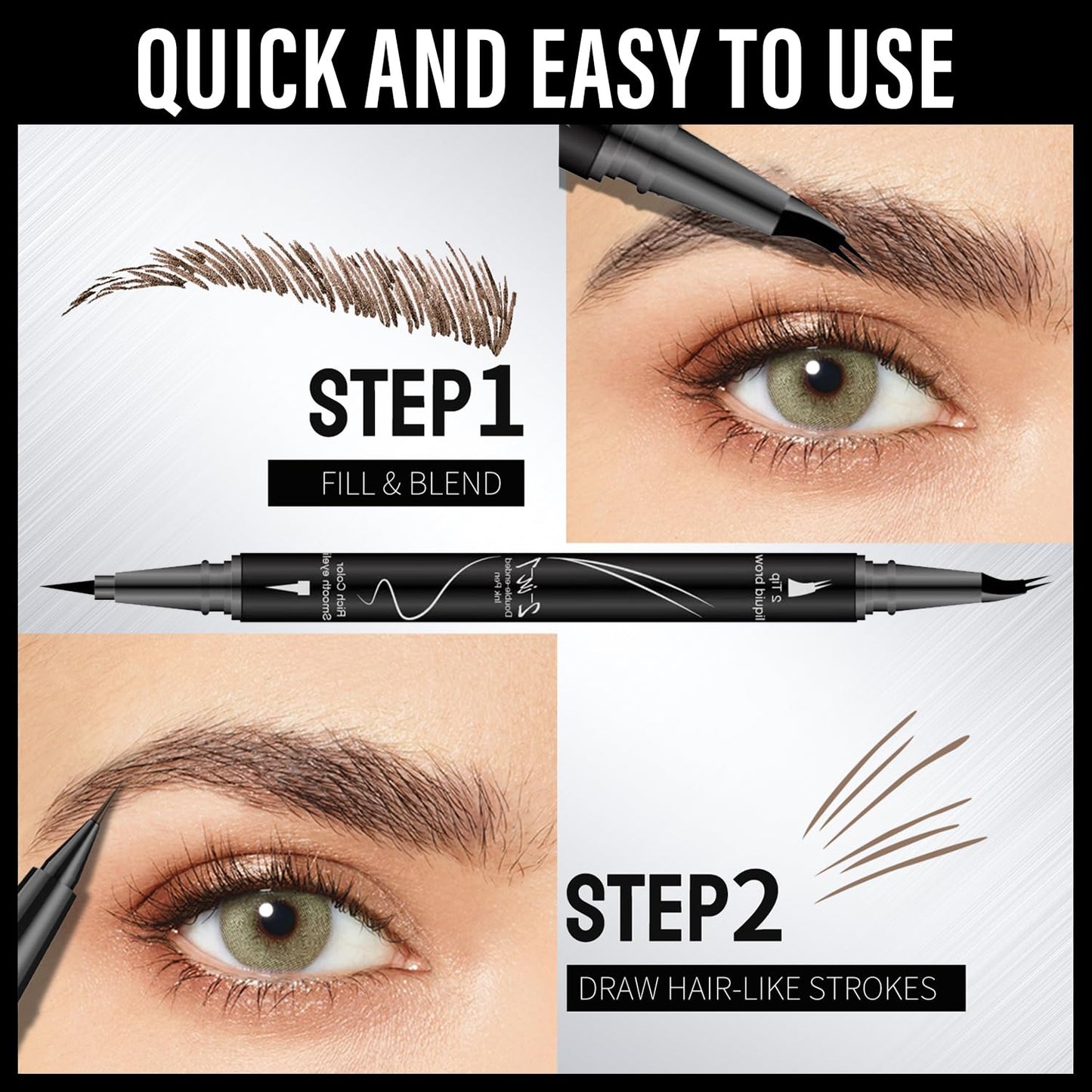 Curved Eyebrow Pencil, 2-in-1 Dual-Ended Eyebrow Pen with Curved Tip and Precise Brush-Tip, Waterproof, Microblading, Long Lasting (Light Brown)