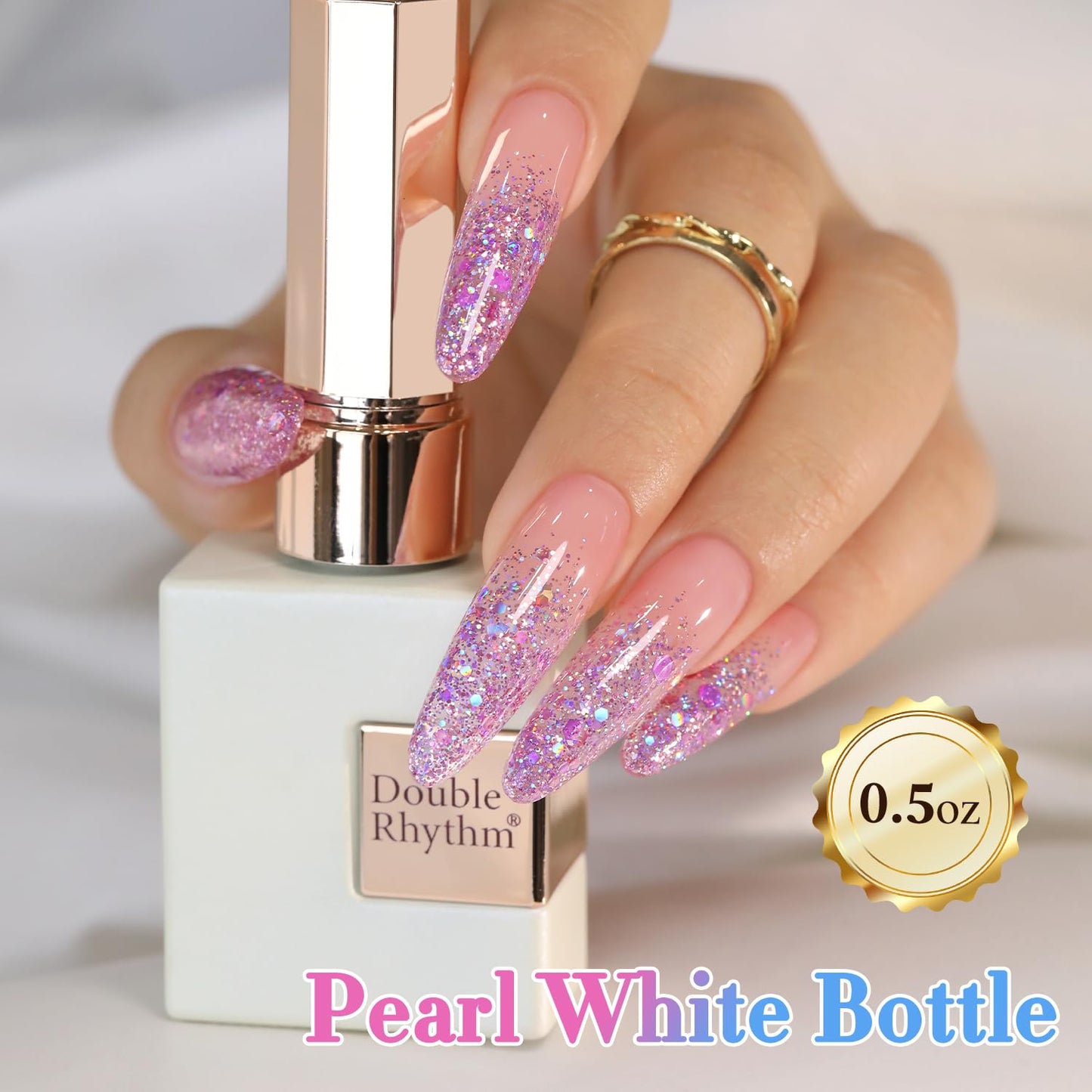 Double Rhythm 0.5Oz Glitter Gel Polish Shimmer Reflective Color for Nail Art Salon DIY Soak Off 15ml Nail Lamp Gel Polish at Home (Rainbow Rose-B1008)