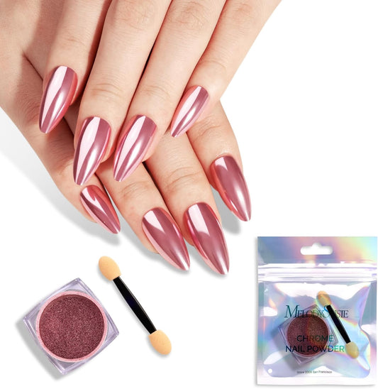 MelodySusie Pink Chrome Nail Powder for Gel Nails,Metallic Mirror Effect Pigment Stylish Fine Glitter for Home DIY Salon Use