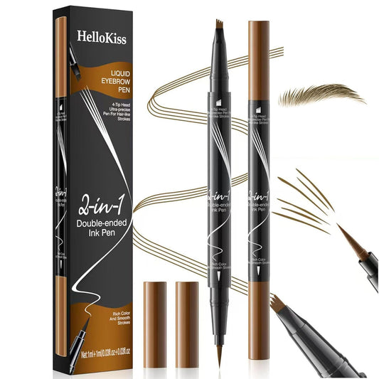 4-Fork Tip Microblading Eyebrow Pen - 2-in-1 Waterproof Eyebrow Pencil, Long-Lasting Natural Hair-Like Brows, Smudge-Proof & Easy to Use (01#Light Brown)