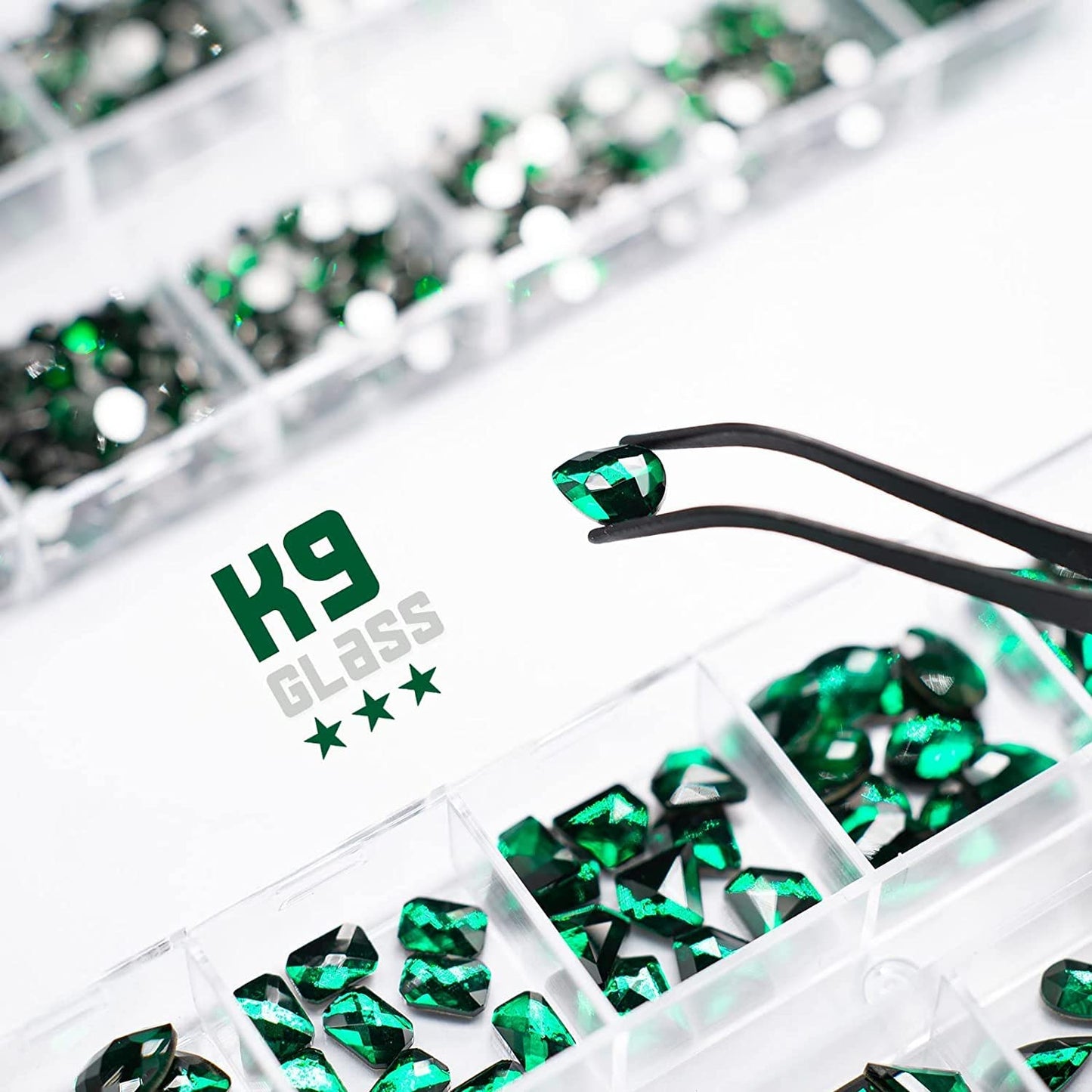 3 Boxes Emerald Green Nail Rhinestones 240 Multi-Shapes Big Gems Dark Green Flatback Round Beads K9 Glass Crystals Stones Nail Art Charms for Nails Face Eyes Makeup DIY Crafts Tumblers Bottles