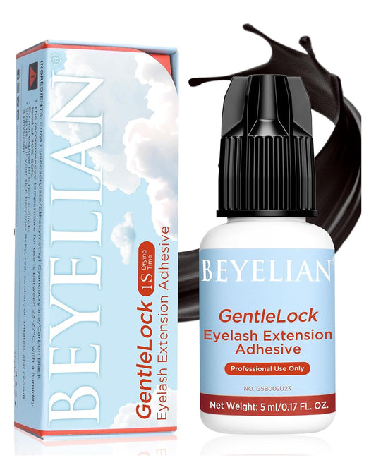 BEYELIAN Sensitive Eyelash Extension Glue, 1 Sec Dry Lash Extension Glue No Irritation Waterproof Long Lasting Strong Hold Adhesive Professional Use Only 0.17fl.oz/5ml (B02)