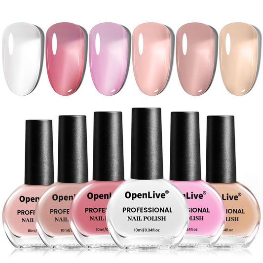Jelly Nail Polish Set 6 Colors White Pale Red Soft Pink Natural Nude Pale Purple Fresh Pink Purple All Seasons Neutral Color Quick Dry Nail Polish Set for Women Salon DIY Nail Art