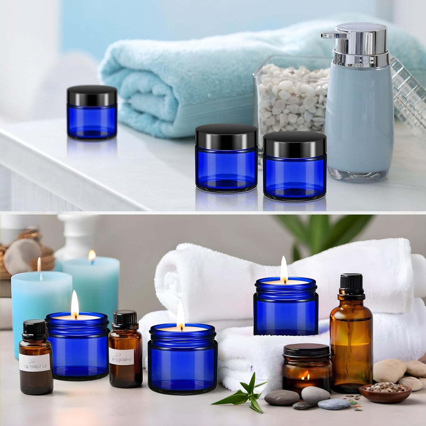 Domensi 32 Pcs 2 oz Glass Jars with Lids Travel Size Round Leakproof Empty Cosmetic Jars with Inner Liners Lid for Storing Makeup Lotions Face Cream Ointments Candle DIY Making (Cobalt Blue)