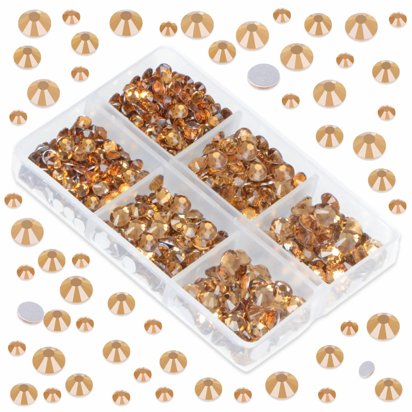 LPBeads 6000 Pieces Lt Topaz Non Hotfix Rhinestones 6 Sizes Round Crystal Glass Flat Back Rhinestones with Tweezers and Picking Pen for Nail Art Crafts Clothes Bags DIY