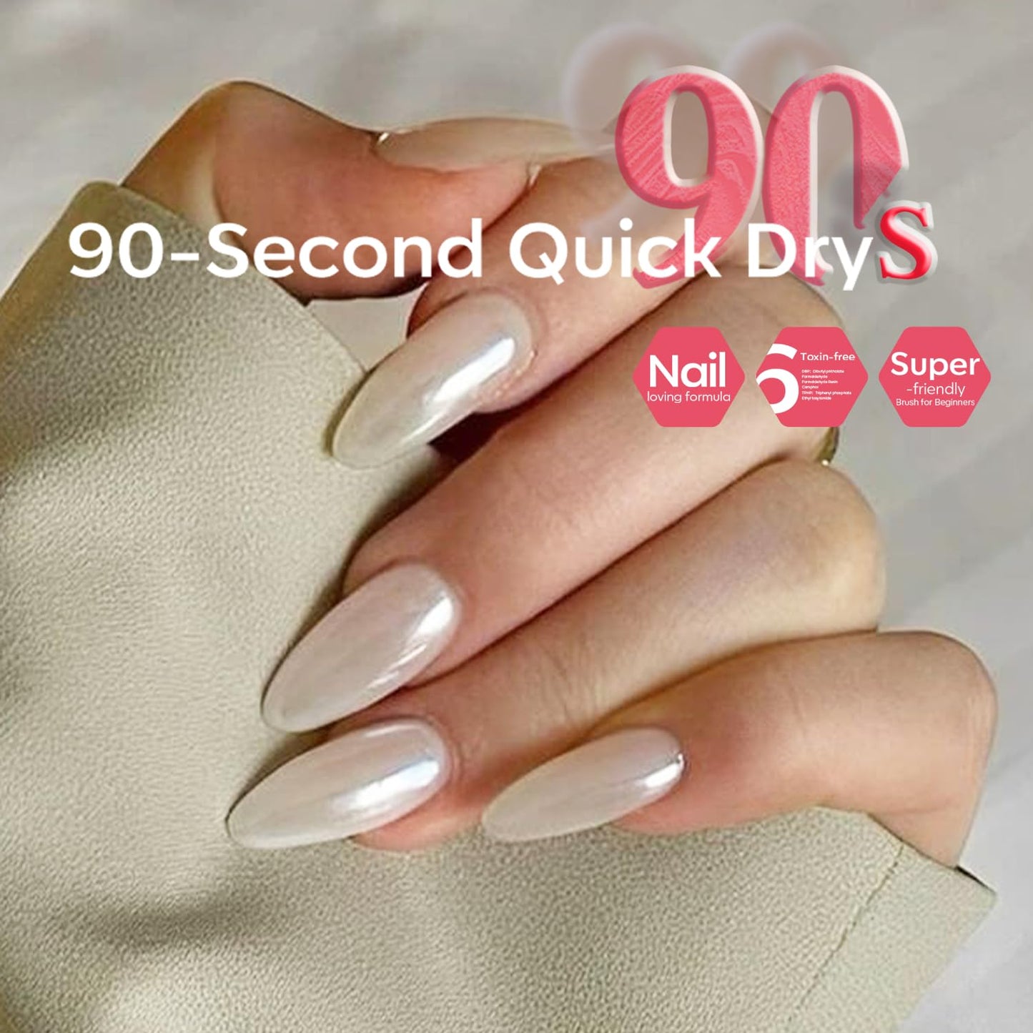 modelones Pearl White Nail Polish, Shimmer Glitter White 15 ml Quick Dry Nail Lacquer Strengthener Long Last Shine Fingernail Toe Nail Art DIY Home Travel Manicure Gift for Women Girls 0.5 Fl Oz