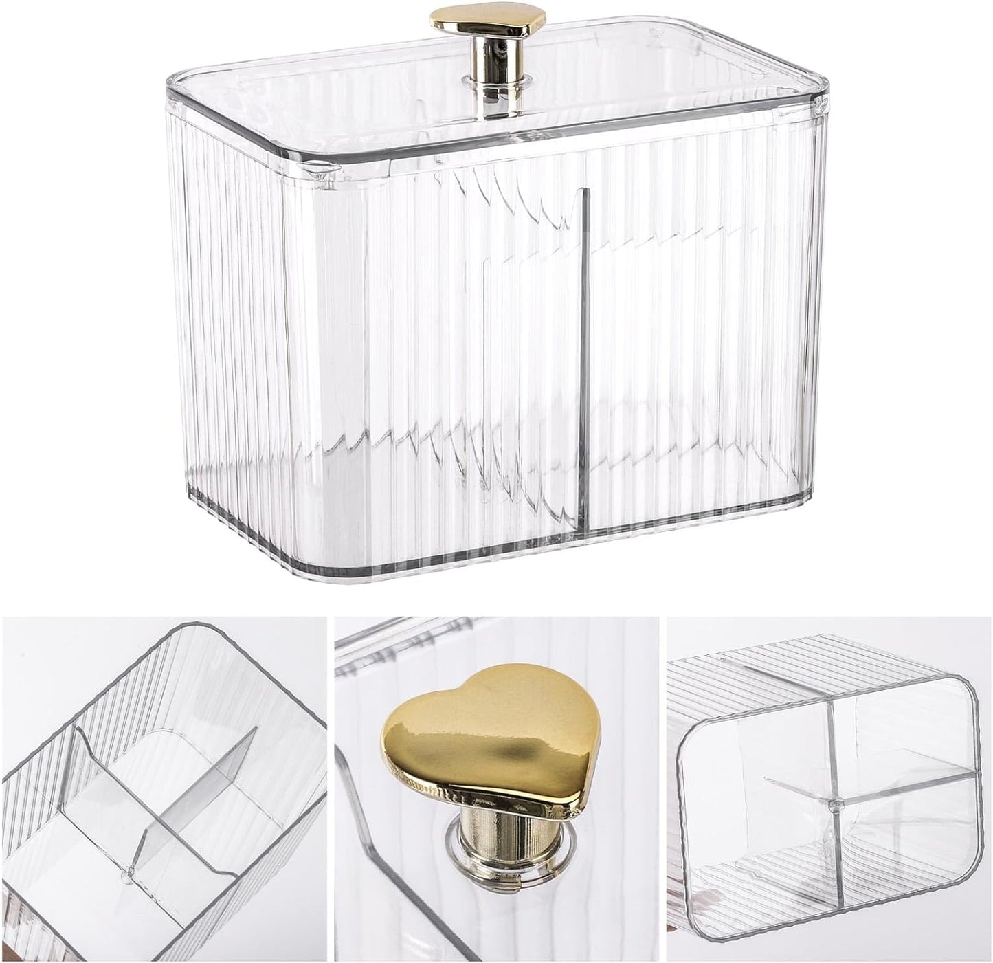 Tbestmax Qtip Holder Dispenser 3-Section Clear Bathroom Organizer Jar 3 Grids Cotton Swab/Pad/Ball Holder Container Cosmetics Storage for Vanity