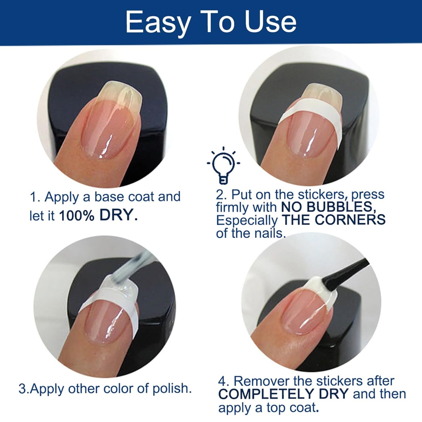 TailaiMei 36 Sheets 1368 Pieces French Manicure Nail Art Stickers, 3 Designs Self-Adhesive Nail Tips Guides for DIY Decoration Stencil Tools (3 Moon Shape Design, 36 Sheets)