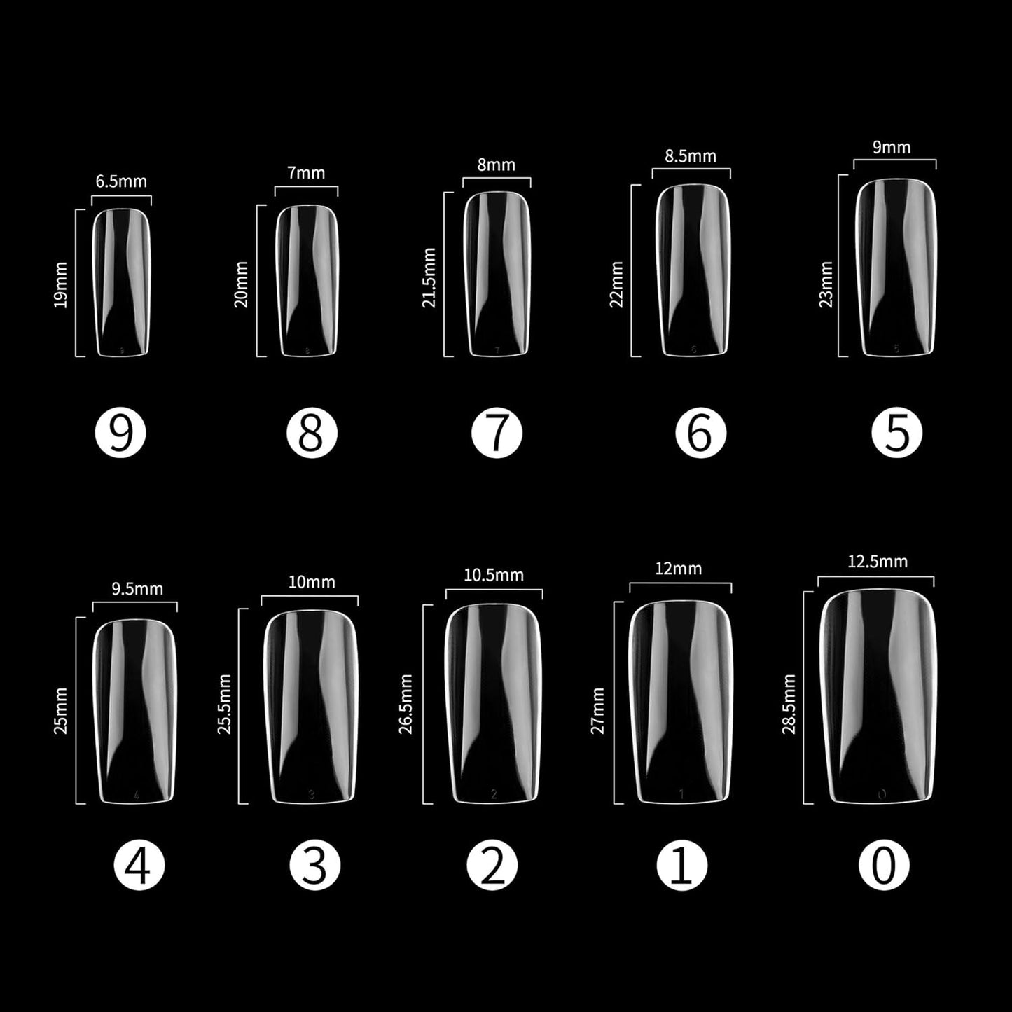 Full Cover Acrylic False Nail Tips, 500PCS Fake Nail Shape Artificial False Nails Tips 10 Sizes with Case for Nail Art Salons and Home DIY(Clear)