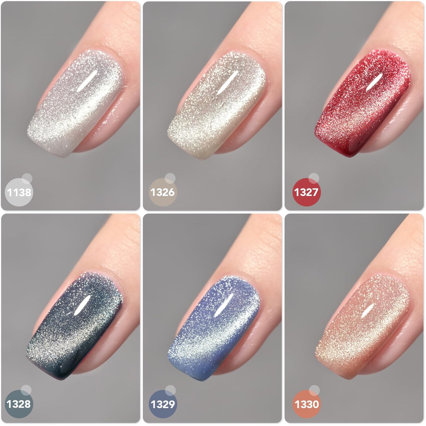 GAOY Holographic Glitter Cat Eye Gel Polish Set of 6 Colors with Free Magnet UV LED Soak Off Nail Polish Home DIY Manicure Nail Salon Varnish