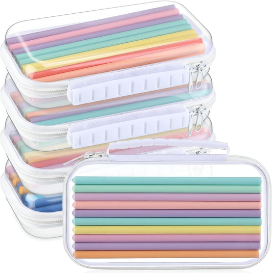 Sanwuta 4 Pcs Clear Hard Zipper Case with Handle Office Storage Cases Hard Plastic Pouches Transparent Bins for Crafts, Pencils, Snacks, Cosmetics, Puzzles(7.5 x 4 x 2 Inches,White)