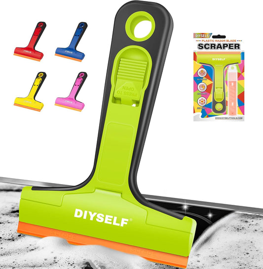 DIYSELF-Razor-Blade-Scraper, 1 Pack Razor Blade Scraper, Extra 5 PCS Orange Plastic Blades, Razor Blade Scraper Tool for Cleaning, Glass Scraper for Windows, Razor Scraper Tool for Car, Cooktop