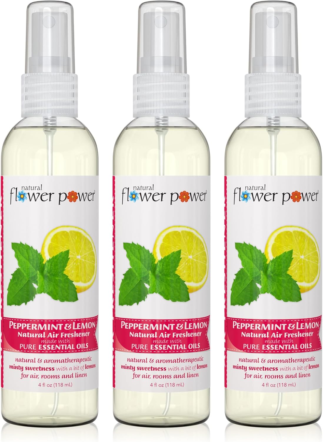 Air Freshener Spray - Odor Eliminator with Essential Oils for the Home, Car & Fabric - Cruelty Free & Vegan - Peppermint & Lemon - 3 x 4 oz