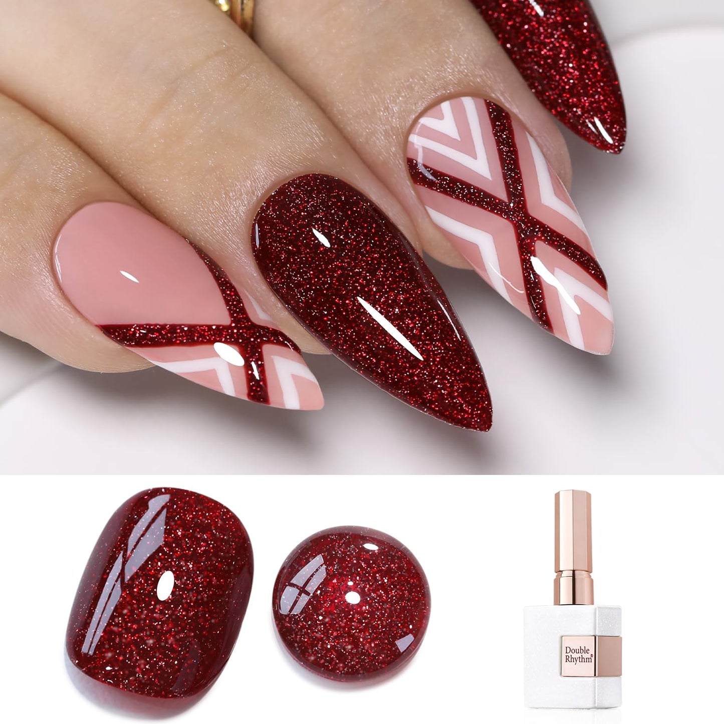 Double Rhythm 15ML Glitter Gel Polish Shimmer Reflective Holographic Color Magnetic for Nail Art Salon DIY at Home (Burgundy Glitter-B1157)