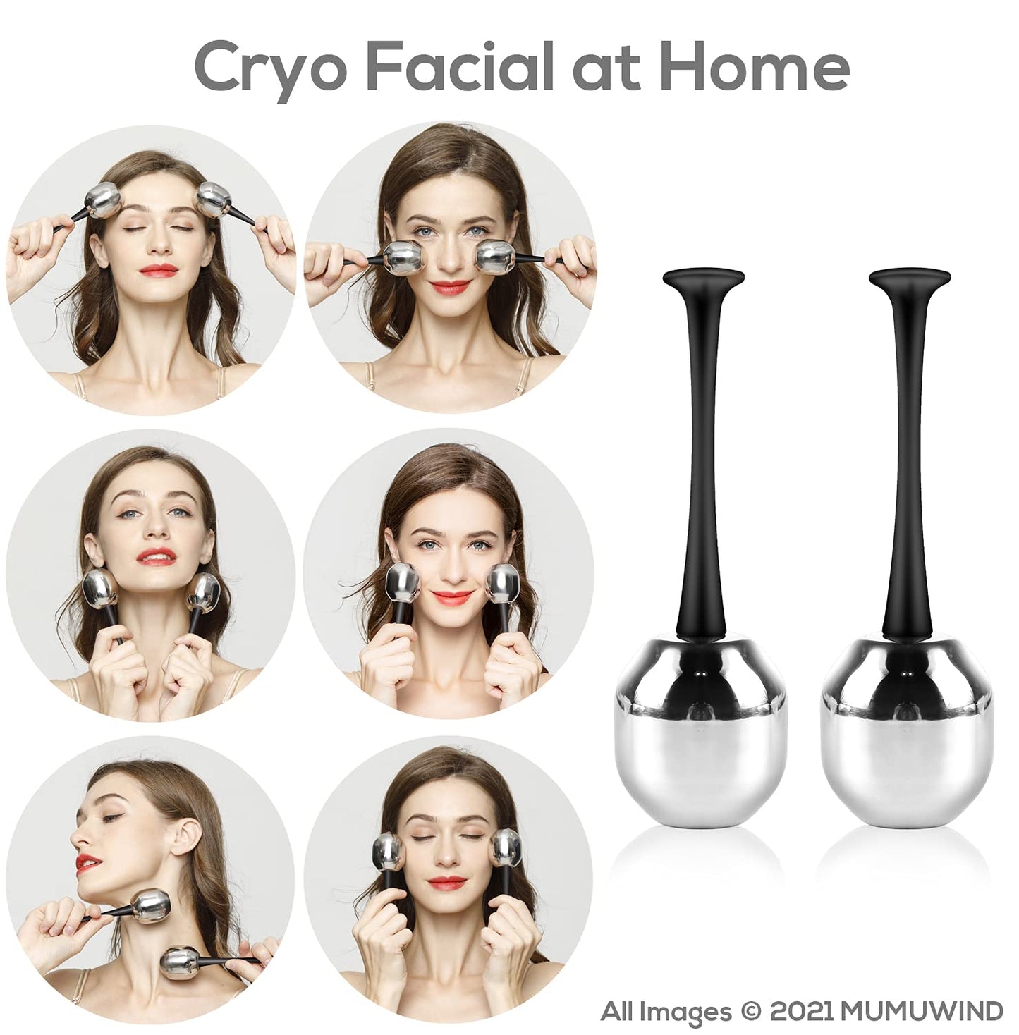 Ice Globes Facial Skin Care Tools for Women Cryo Sticks for Face Eyes, Stainless Steel Face Beauty Cryo Globes for Girls Ladies, Esthetician Supplies Cooling Spa Globes Cold Roller with Storage Case