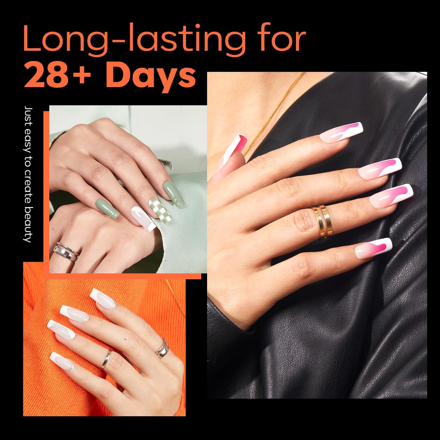 modelones Medium Square Nail Tips, Pre-shaped Soft Gel Tips Fake Nails False Acrylic Clear Full Cover Press on Extension Kit Gel Manicure DIY at Home 216PCS 12Sizes