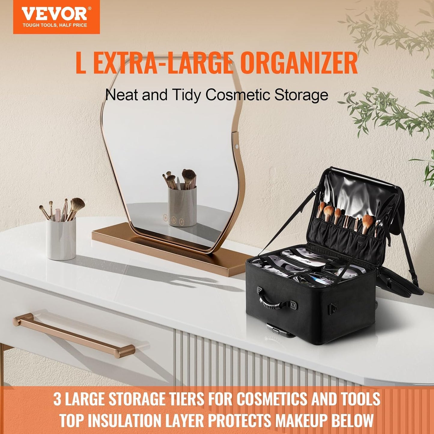 VEVOR Makeup Train Case Professional Makeup Storage Organizer Box Make Up Carrier for Women and Girls