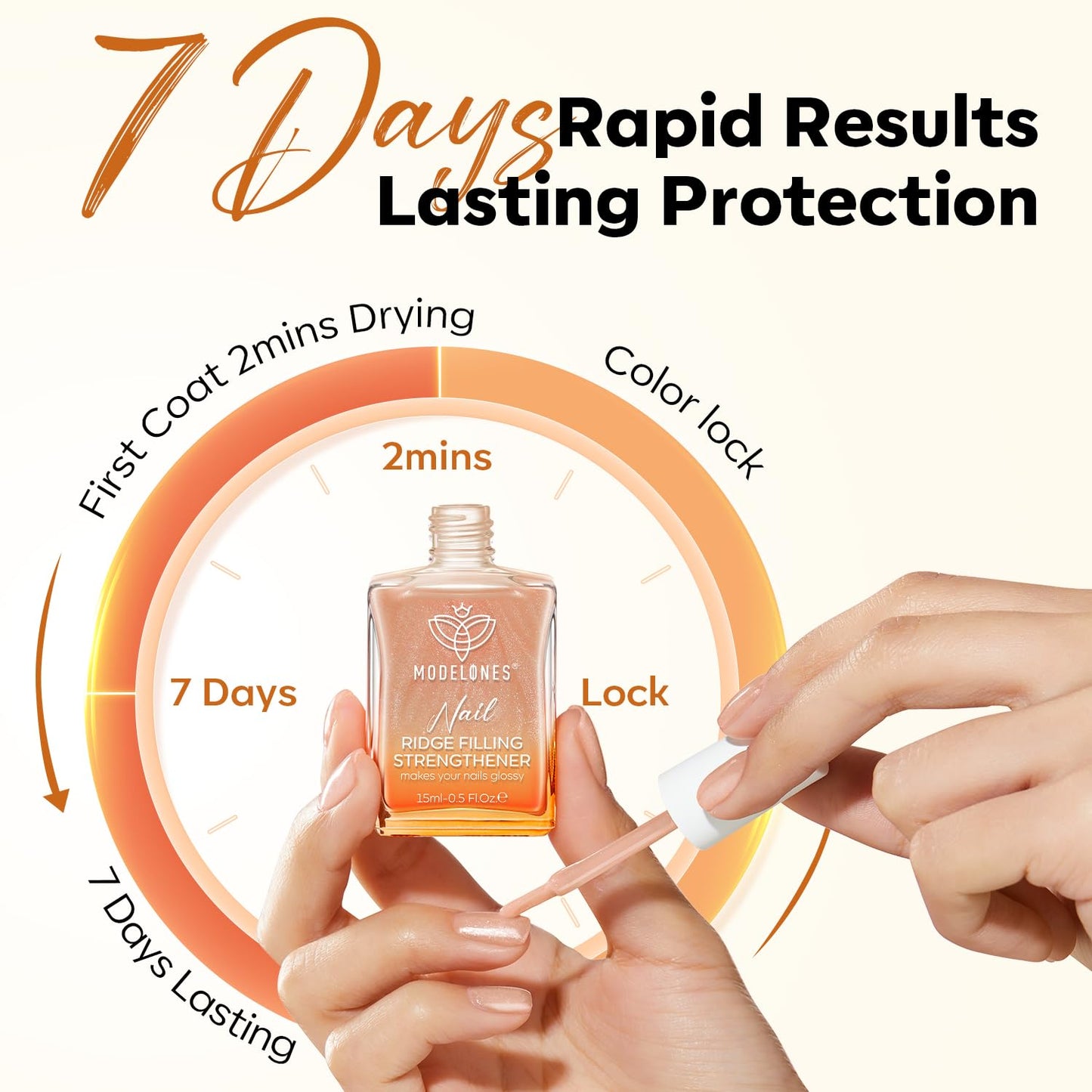 modelones Nail Strengthener, 8-in-One Nail Ridge Filler Base Coat Nail Polish Repair Nail Growth Treatment for Thin and Damaged Nails, Sparkling Champagne, 15ml