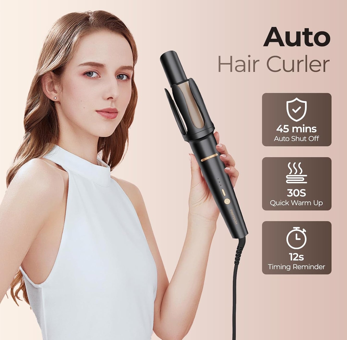 Automatic Curling Iron 1 1/4 Inch, Rotating Ionic Hair Curler Wand with 3 Temperatures, Anti-Scald, Auto Shut-Off Spin Iron for Hair Styling, Black