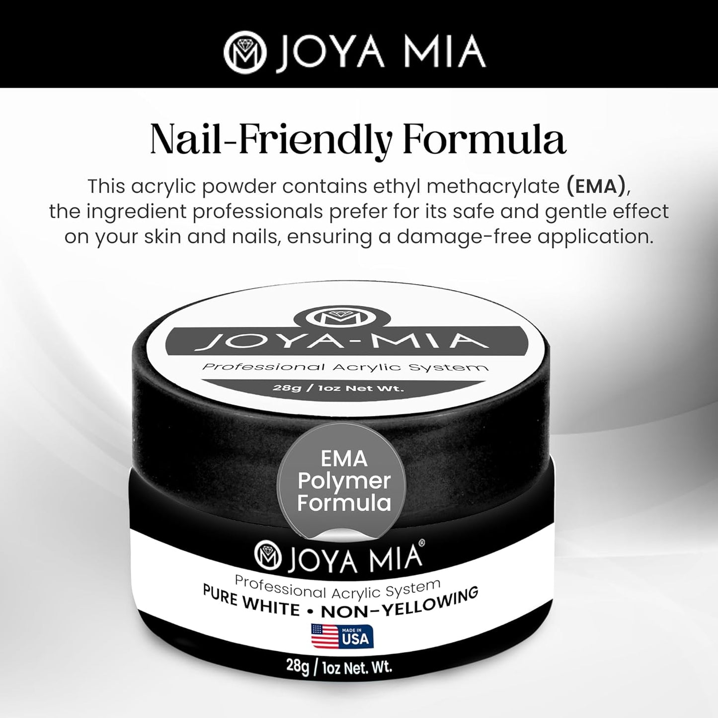 Joya Mia Acrylic Powder for Nails, MMA-Free, Super Adhesion Professional Powder for Flawless & Long-Lasting Nail Enhancements, Easy Application, Vibrant & Stunning Colors - Pure White, 1 oz