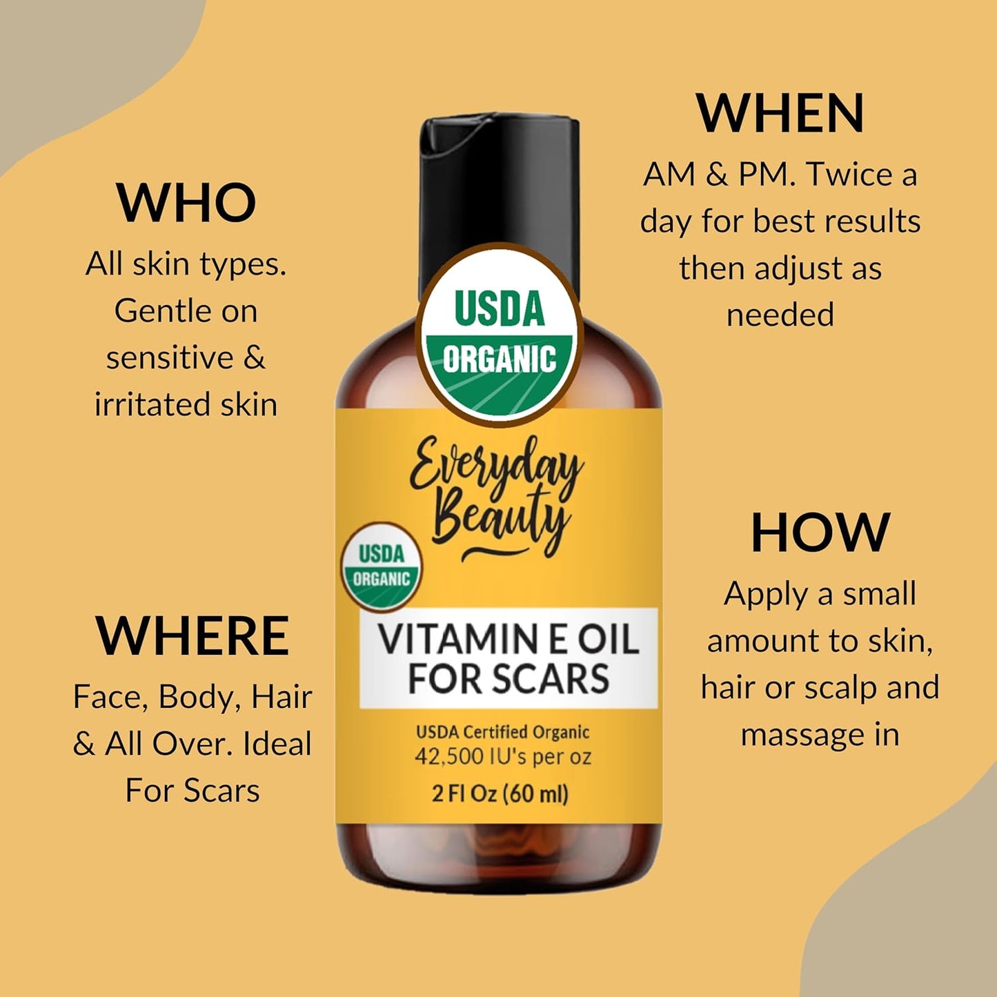 Organic Vitamin E Oil for Scars - All Natural & Vegan Skin Moisturizer 2oz - Light and Unscented Great for Scars After Surgery - Reduce Wrinkles, Anti Aging, Lighten Dark Spots - Face, Skin & All Over