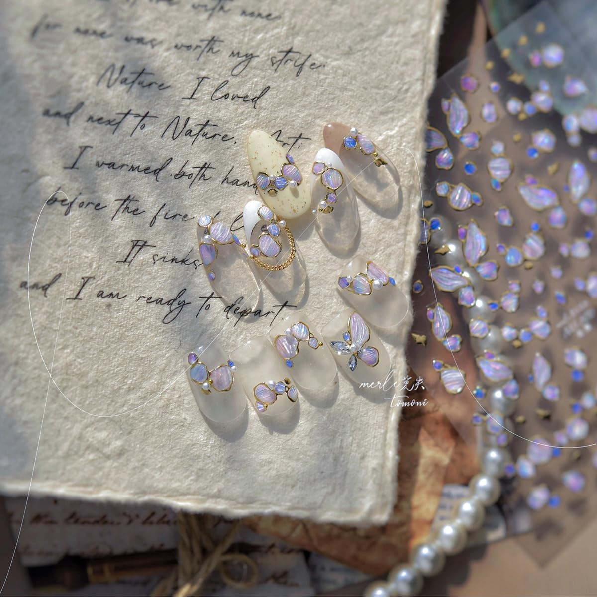 Purple Nail Stickers Irregular Shape Nail Art Decals Golden Edge with Design Nails Art Decals Self Adhesive Ombre Nails Decal Supply 5D Embossed for Women Girls Kid Manicure DIY Charms Decoration