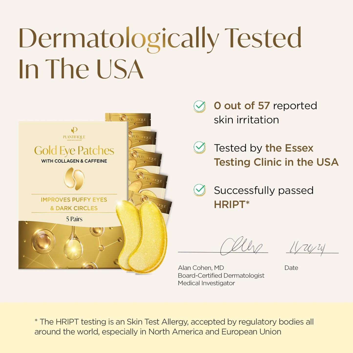 PLANTIFIQUE Gold Eye Patches for Puffy Eyes and Dark Circles 5 Pairs Under Eye Masks for Dark Circles and Puffiness Eye Gels with Collagen & Caffeine Eye Patches Gold Eye Mask Skincare