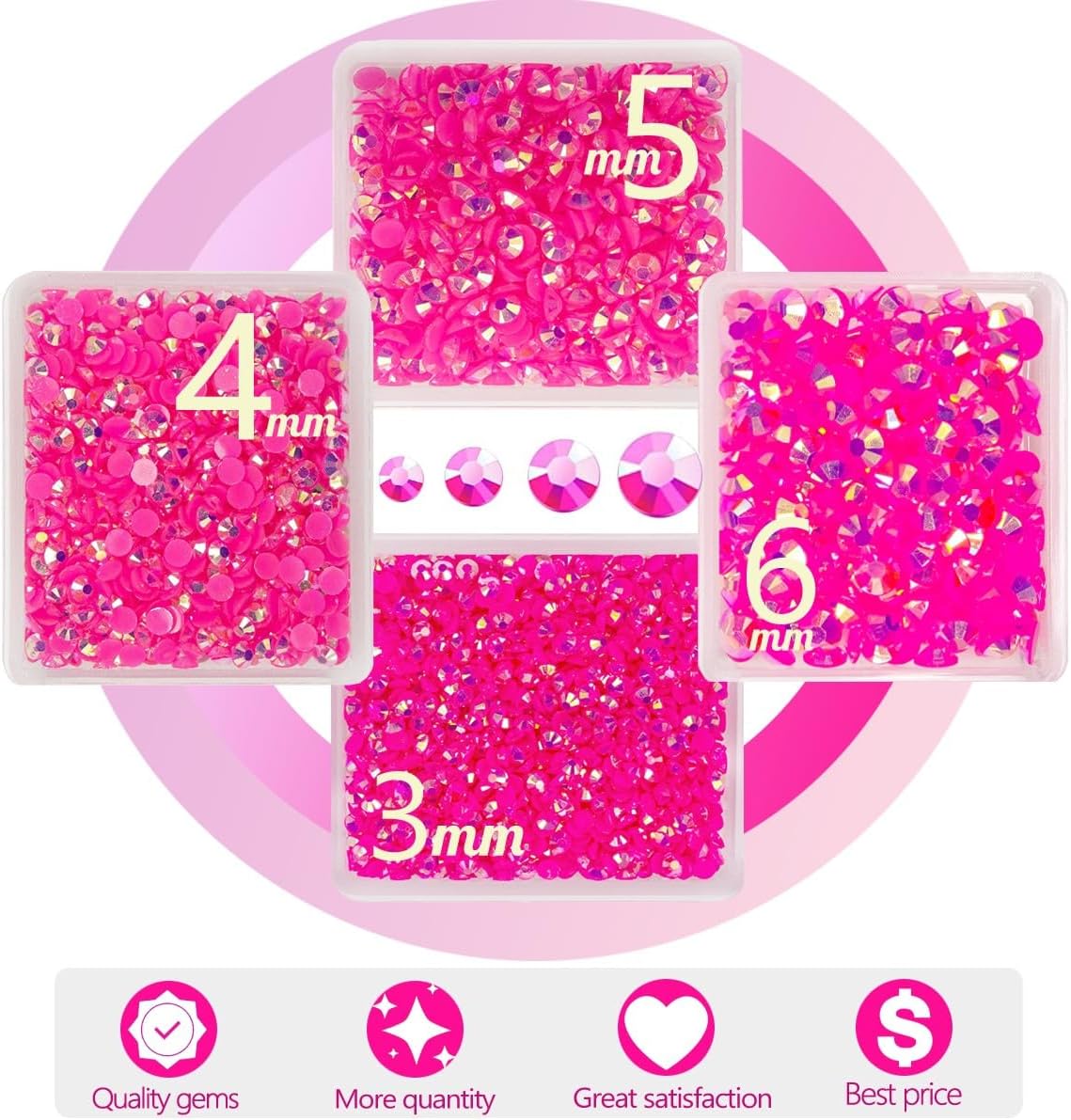 Hot Pink AB Resin Rhinestones w B7000 Jewelry Glue for Bedazzling Crafting 3mm 4mm 5mm 6mm Rose Pink Flatback Jelly Stones Bulk SS10 SS16 SS20 SS30 Diamonds Gems for Nails Makeup Tumblers Craft