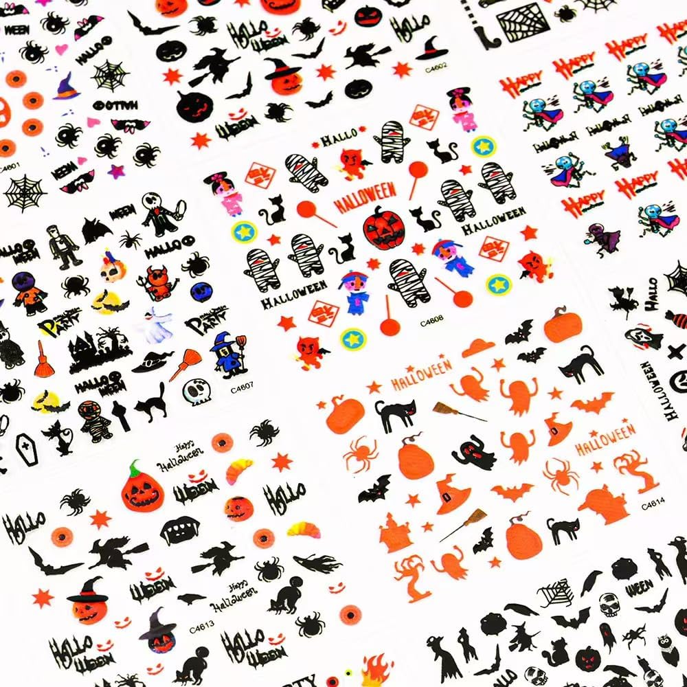 24 Sheets Halloween Nail Art Stickers Pumpkin Nail Stickers Self-Adhesive Nail Art Charms Nail Decals Ghost Sticker Nail Supplies Halloween DIY Nail Art Decoration Accessories for Women Kid Girls