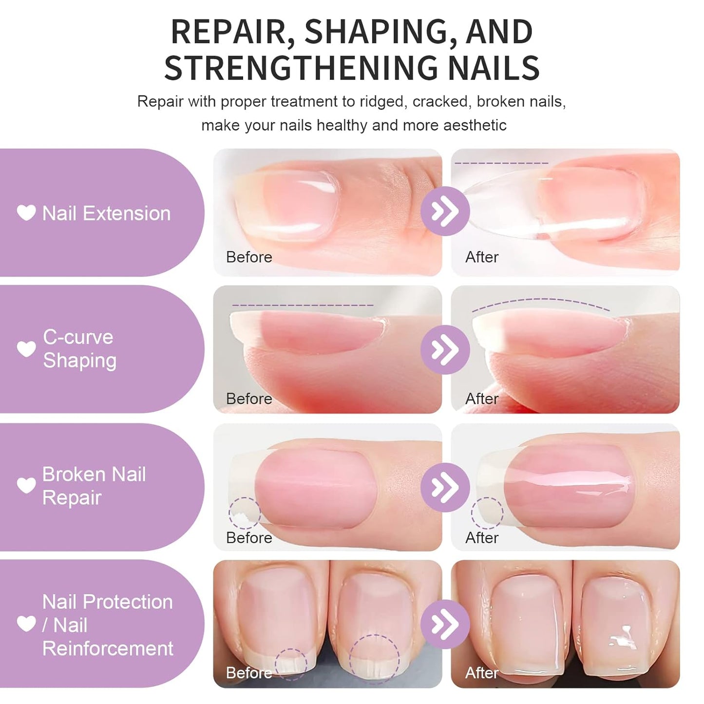 X&D Poly Gel Nail Kit - Natural Clear 5 Colors, Dual Forms, Gel Brush with Spatula, Professional Nail File and Buffer Set