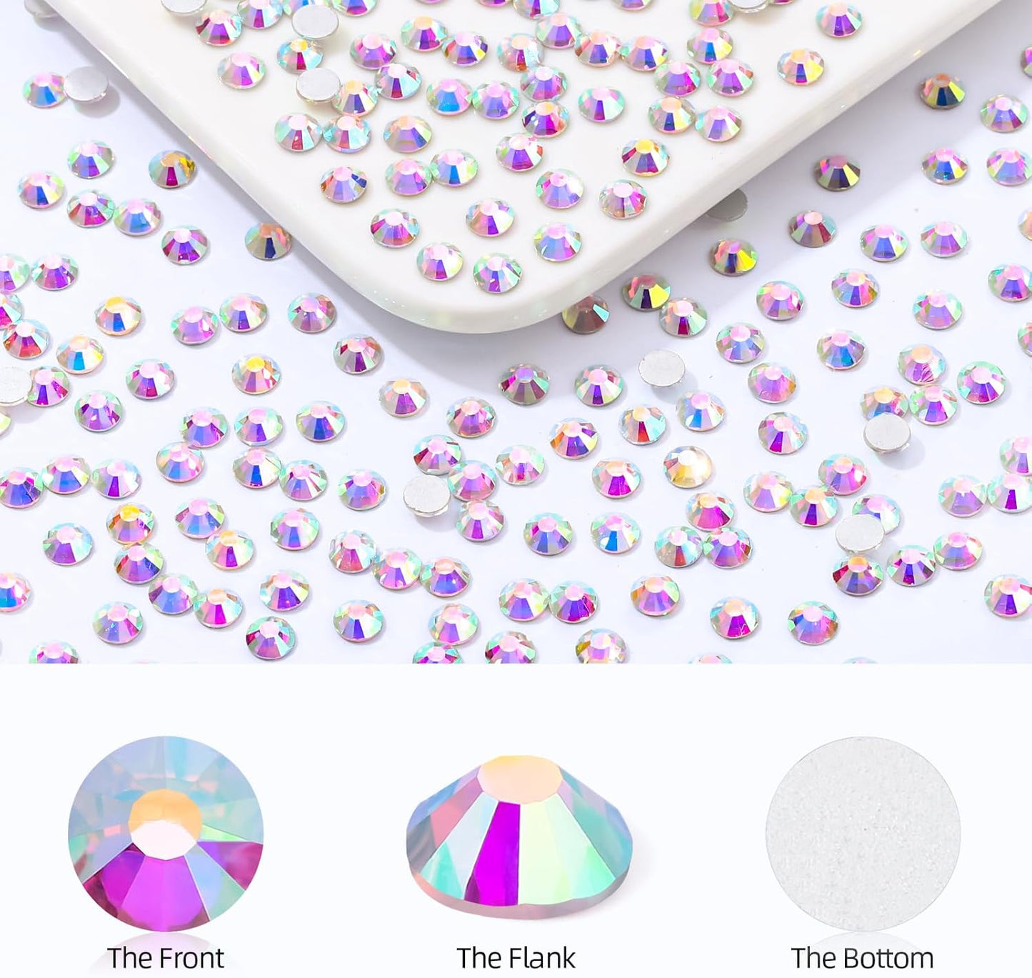 Crystal AB Flatback Rhinestones, Glass Rhinestones for Nail Art and Craft, Glue Fix, Loose Crystal Gemstones(Crystal AB, SS12, 2880pcs, 2.9-3.0mm)