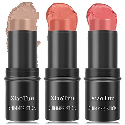 3 Pcs Cream Blush Stick Set,Face Shadow Shading Stick Long Lasting Non-greasy Blush Stick for Women,Lightweight Concealer Waterproof Face Contouring Makeup Pen for Cheek & Lips & Eyes(04#,05#,06#)