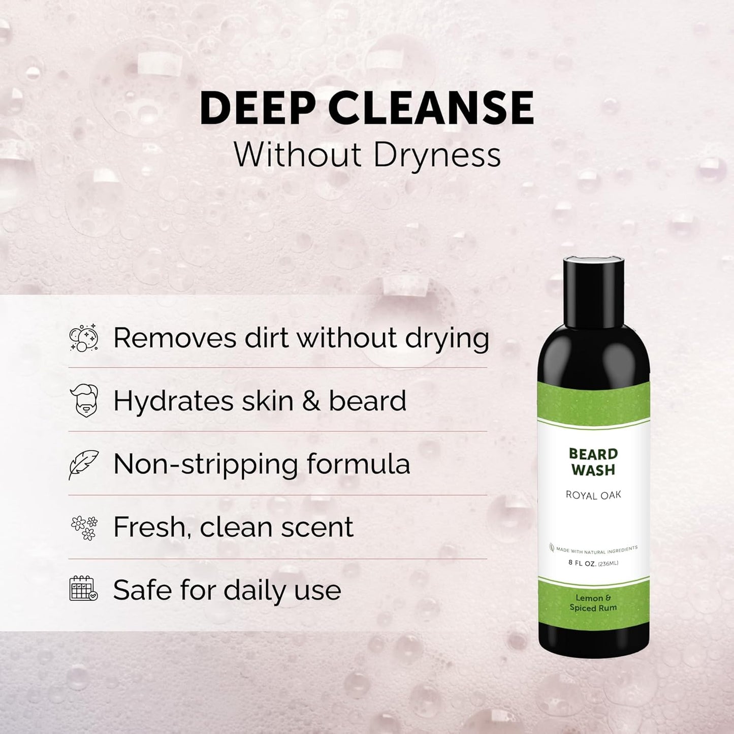 Detroit Grooming Co. Beard Wash – Deep Cleansing & Hydrating Beard Shampoo with Aloe Vera & Essential Oils - 8oz (Royal Oak)