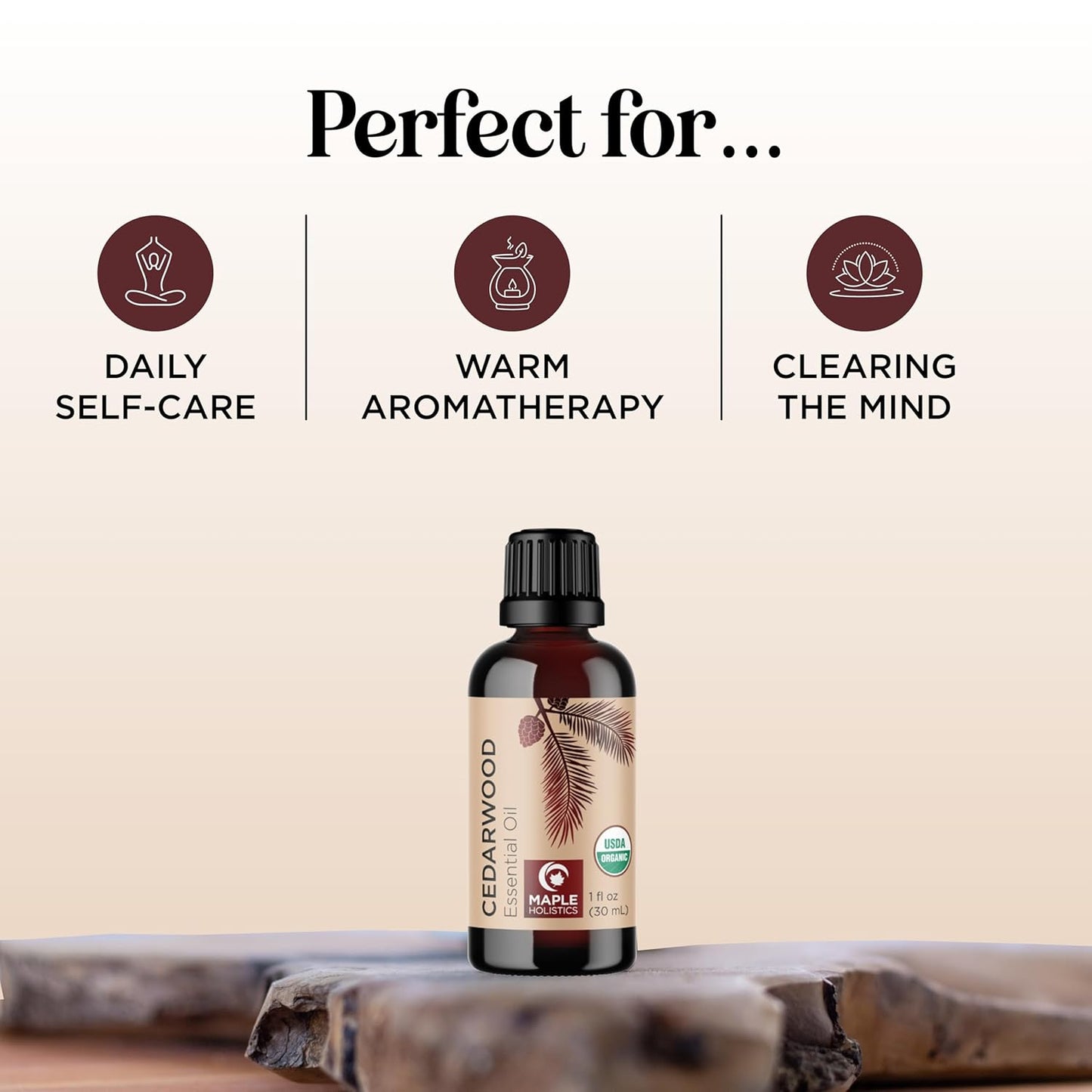 Certified Organic Cedarwood Essential Oil - 100% Pure Organic Cedarwood for Hair Skin & Nails plus Beauty DIYs - Calming Aromatherapy Essential Oil for Diffusers - USDA Non-GMO & Undiluted