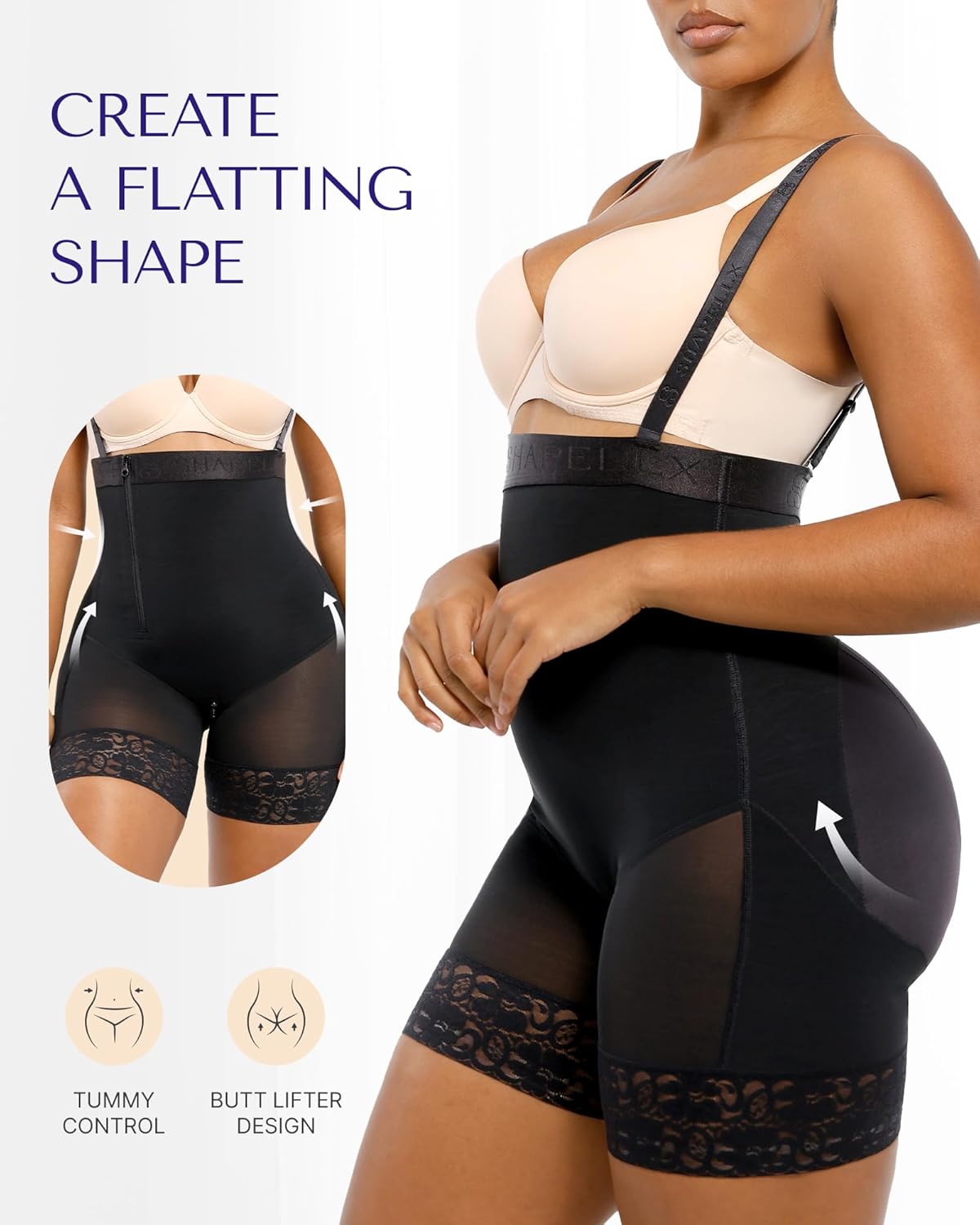 SHAPELLX Shapewear Tummy Control Fajas Colombianas Body Shaper for Women Butt Lift Bodysuit