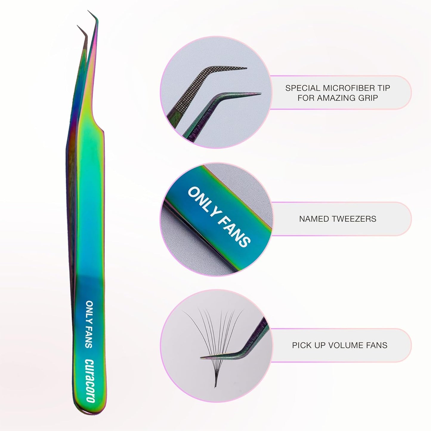 Curacoro Lash Tweezer - Professional & Precision Fiber Tip Grip Lash Tweezers for Eyelash Extensions, Multi Shapes & Purposes Tweezers for Volume, Isolation & Classic Lashes (Galaxy, Only Fans)