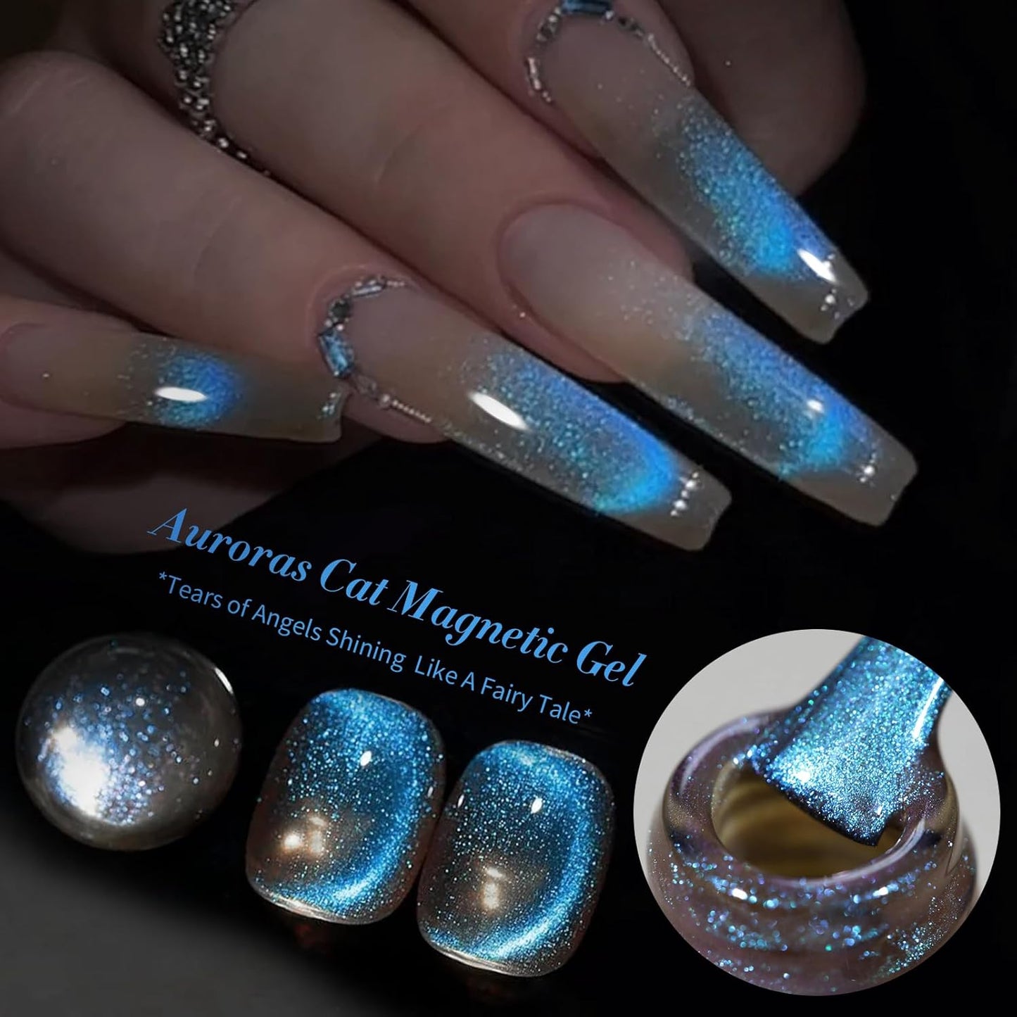 Born Pretty Cat Magnetic Eye Gel Nail Polish, Blue Auroras Cat Magnetic Gel, Mermaid Shiny Effect Pink Soak Off Nail Art Salon Manicure Home Gift 15ml