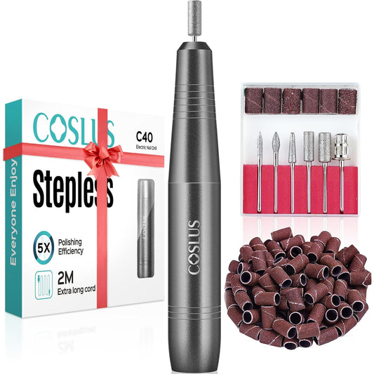 COSLUS Electric Nail Drill File Professional: for Acrylic Gel Dip Powder Nails Portable Nail Drill Machine Kit Manicure Pedicure Tools Polishing Set with Nail Drill Bits Sanding Bands