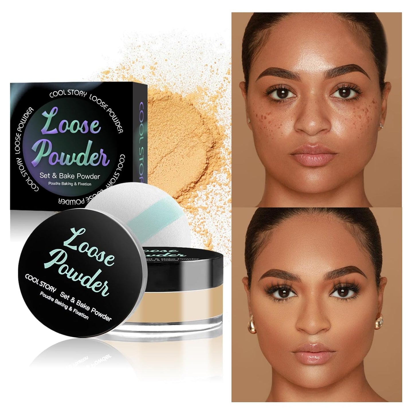 Loose Setting Powder, Bake Makeup Powder Full Coverage Matte Finish (Honey Beige, 6g/O.21oz)
