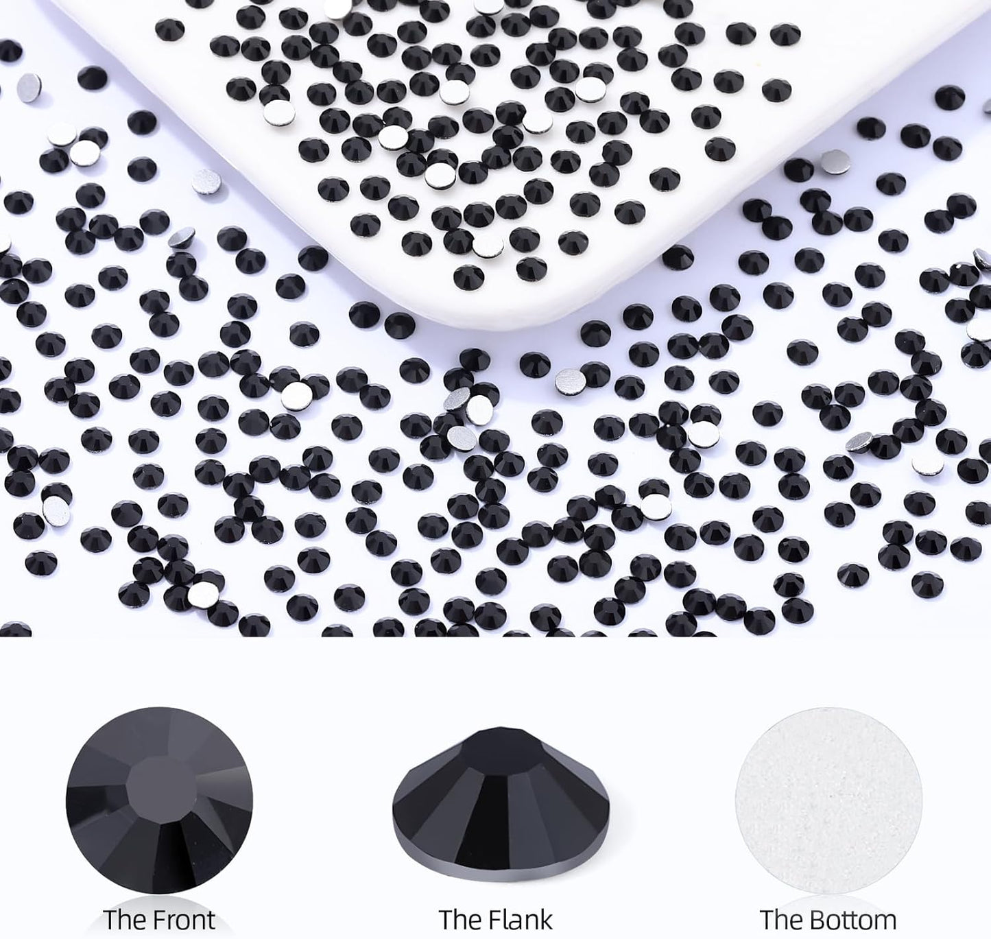 Black Flatback Rhinestones, Glass Rhinestones for Nail Art and Craft, Glue Fix, Loose Crystal Gemstones(Black, SS10, 1440pcs, 2.7-2.8mm)