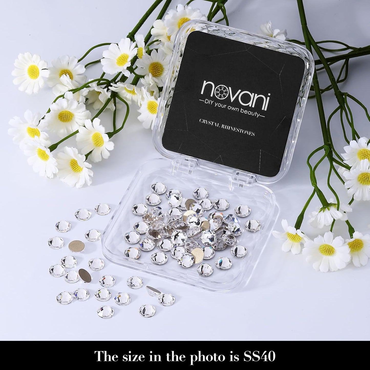 Novani 72pcs Clear Rhinestones Flat Back Round Rhinestone Style 2088 Sparkly Crystal Gemstones for Nail Art and Crafting,SS40(8.3-8.6mm)