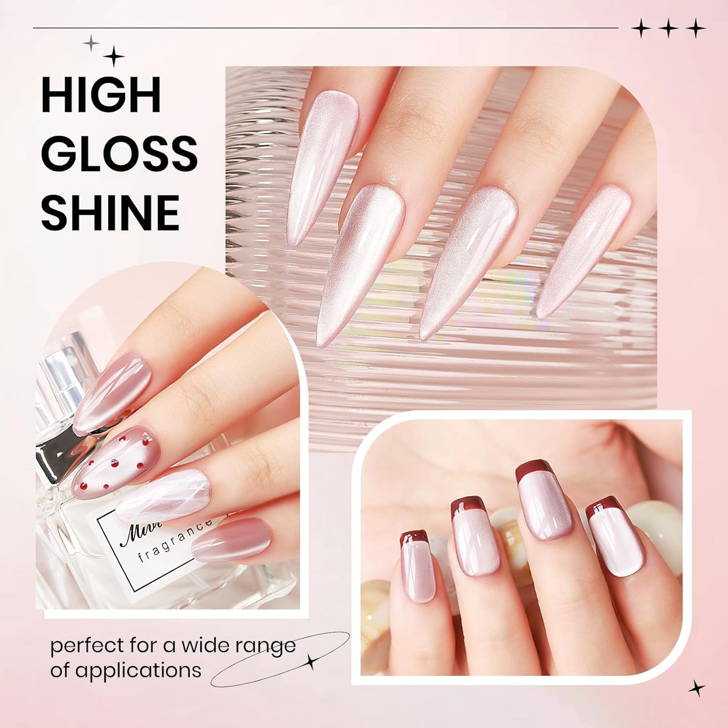 Pink Cat Eye Gel Nail Polish, 15ml Light Pink Jelly Glassy Gel Polish with Magnet Moonlight Shimmer Glitter Magnetic Nail Polish Soak Off U V Salon DIY at Home