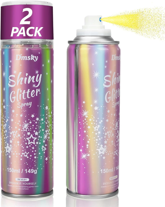 Body Glitter Spray for Hair and Body (2x5.14 Fl Oz), Shiny Glitter Spray for Clothes, Long-Lasting and Quick-Drying Holographic Glitter Hairspray for Kids Women, Stage, Festival Rave and Makeup Prom