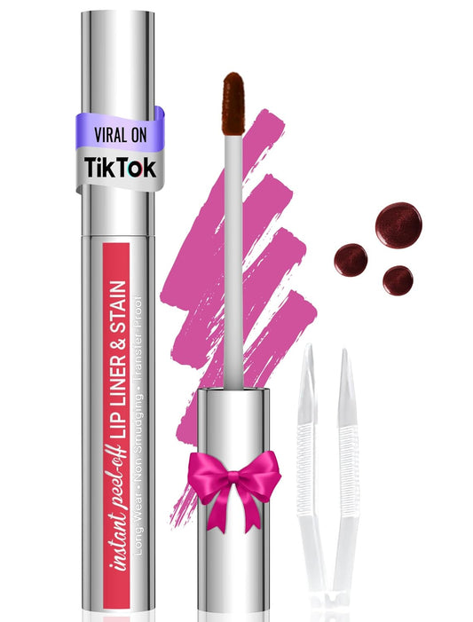 Lip Stain - Lip Liner Stain, Long Lasting Peel Off Lip Stain, Natural Peel Off Lip Liner Stain with Tweezer, Easy to Use, Waterproof, Smudge-proof, Transfer-proof, Plumped