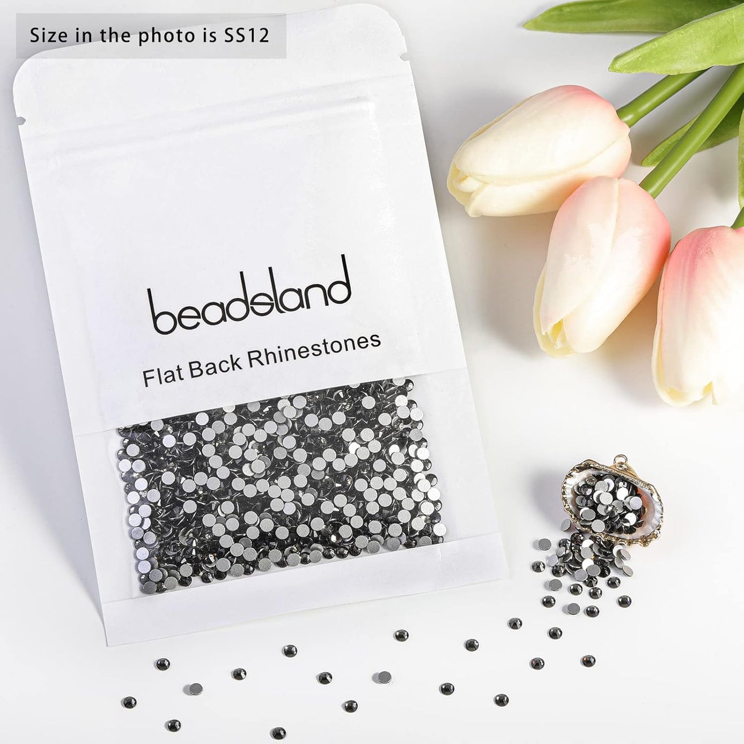 Beadsland 1440pcs Flat Back Crystal Rhinestones Round Gems for Nail Art and Craft Glue Fix,Black Diamond,SS12,3.0-3.2mm