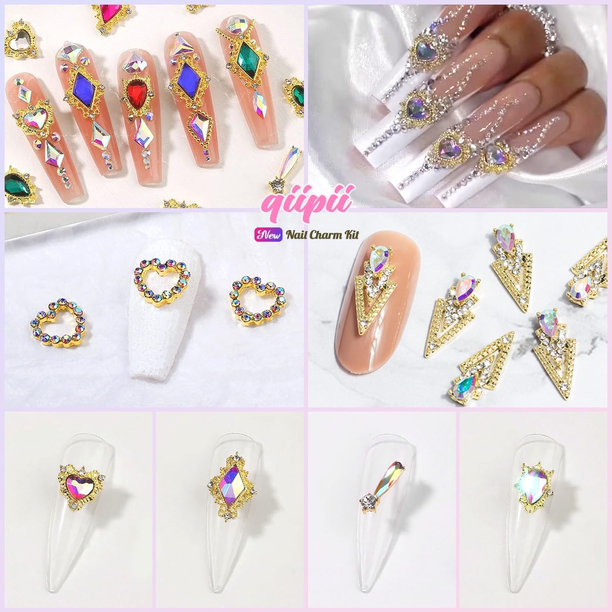 24pcs Crystal AB Nail Rhinestone Luxury Nail Charms 3D Heart Charms for Nails Big Nail Gems Nail Crystal Diamonds Jewelry Stones Alloy Nail Art Studs Nail Art Supplies w Box for Nails Decorations
